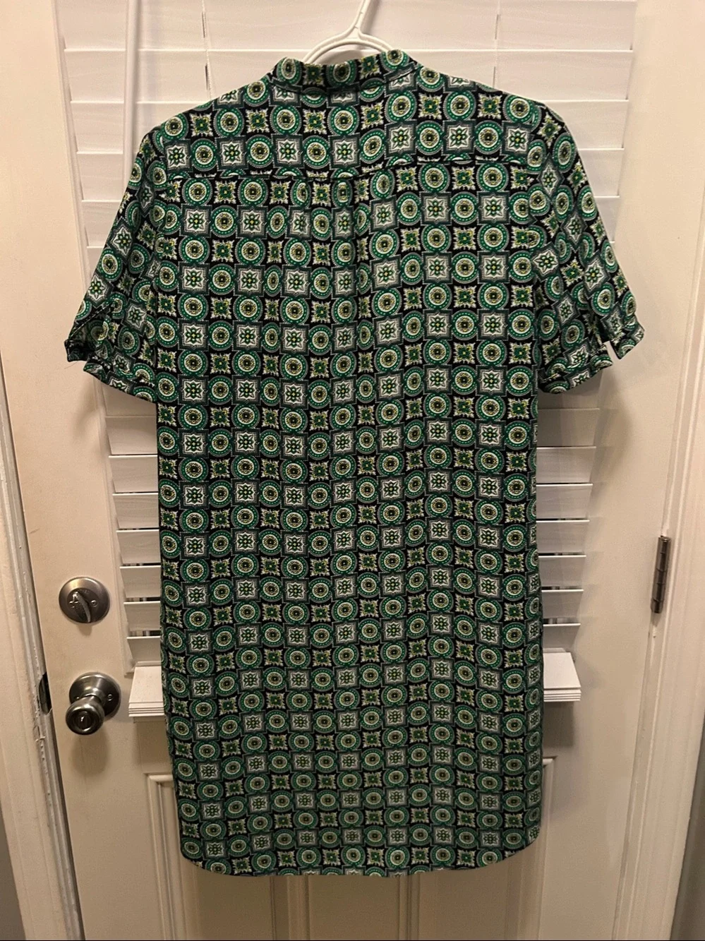 J. Crew Green Geometric Short-Sleeve Lined Shift Dress